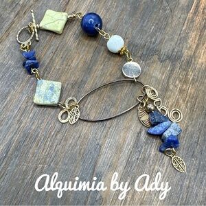 Yellow turquoise and lapis chunky maxi beads rustic bracelet